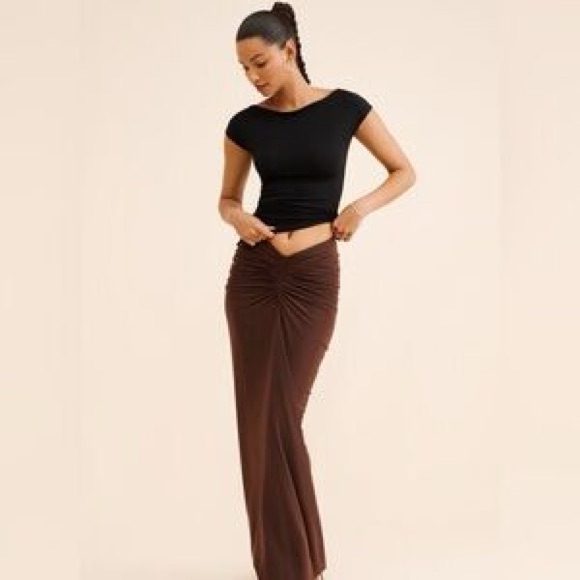 Ronny Kobo Elegant Brown Maxi Skirt